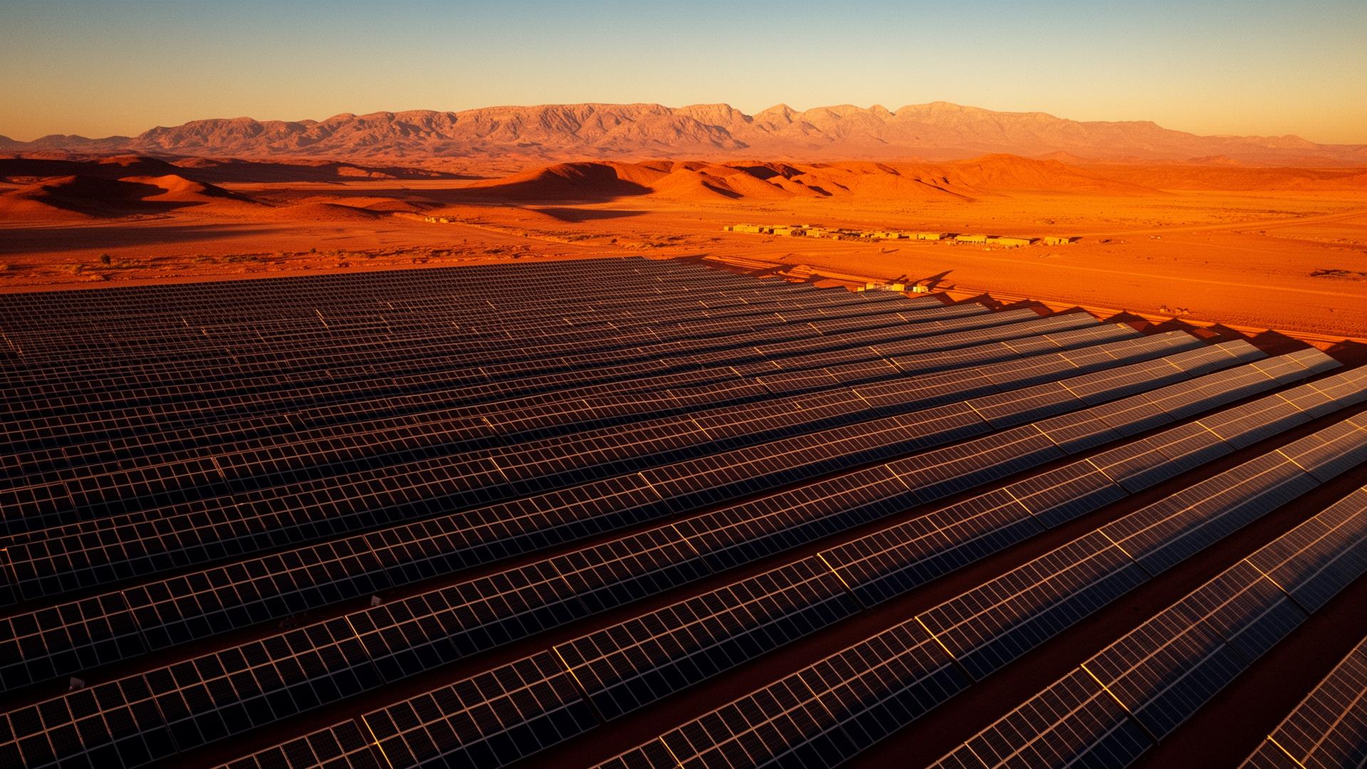 Solar farm at sunset in Morocco